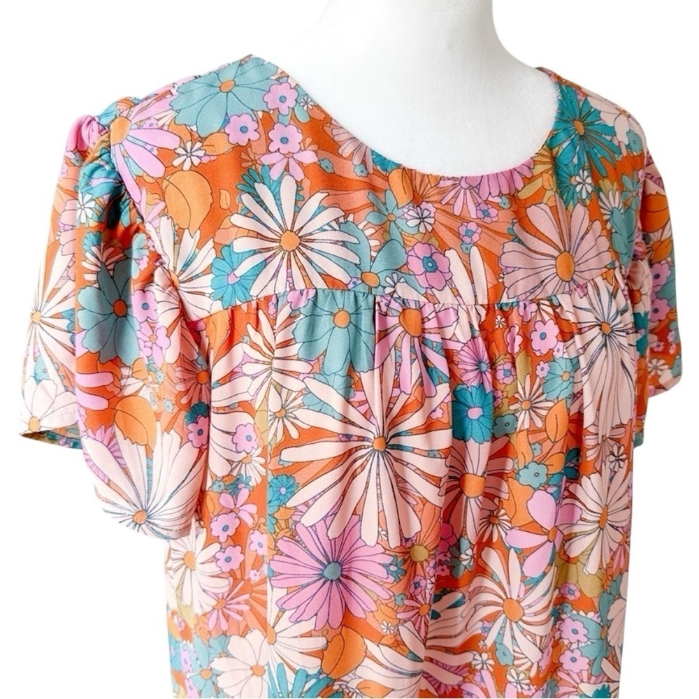 BB Dakota Steve Madden Floral Print Babydoll Style Tiered Ruffle Dress Size L - Picture 3 of 6
